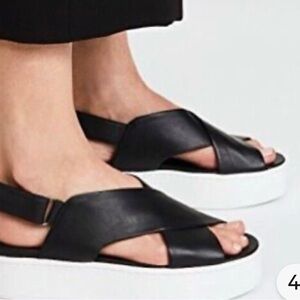 Vince Black Leather Cross-Strap Platform Sandals with White Sole